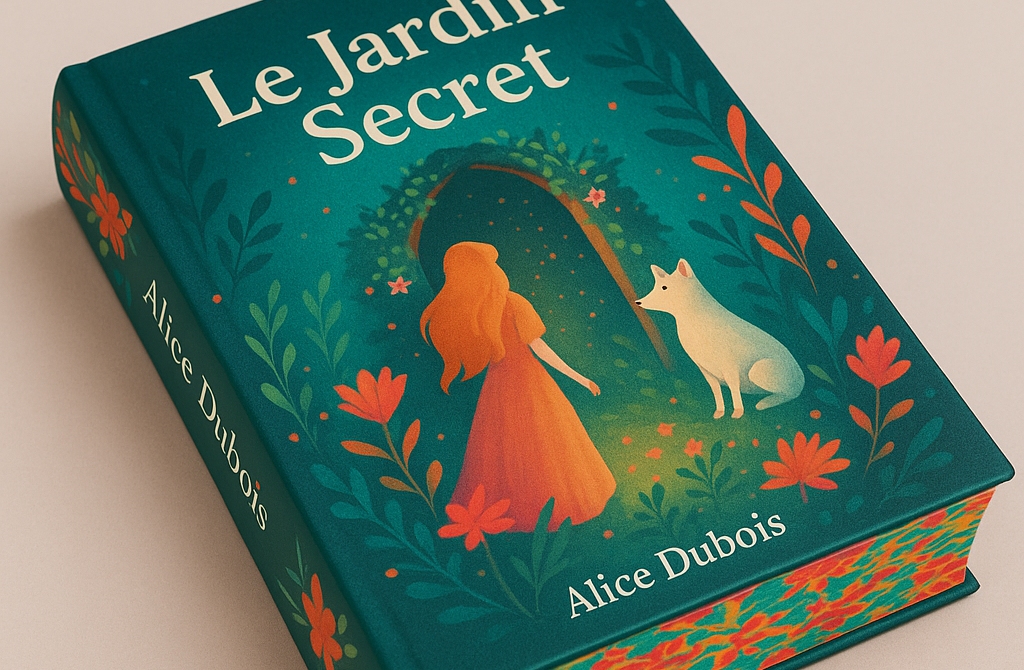 Livre illustré "Le Jardin Secret" avec jaspage coloré floral – couverture et tranches décorées visibles.