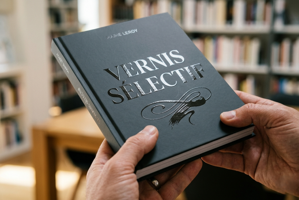 livre avec couverture noire et vernis selectif bookelis